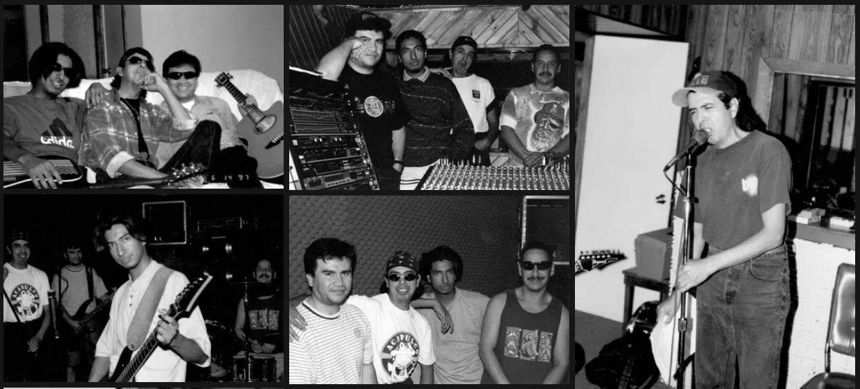 Band members in the studio and rehearsing during the original 90s recording sessions